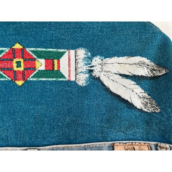 Vtg Y2K Denim Patchwork Jacket Tribal Boho Streetwear Feather Embroidery - Picture 10 of 15